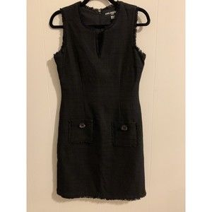 KARL LAGERFELD PARIS Black Sleeveless Tonal Tweed Pocket Sheath Dress Size 4